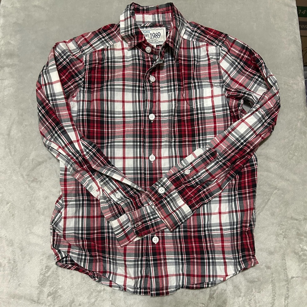 The Children's Place Red and Black Plaid Button-Down Shirt